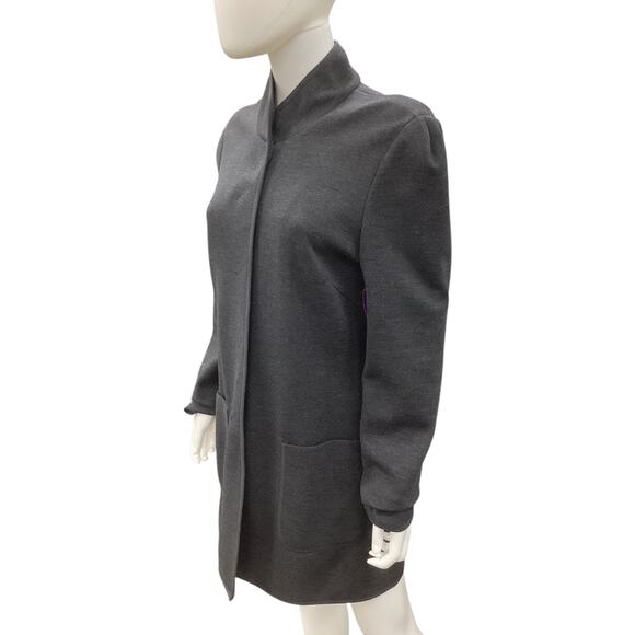 Emanuel Ungaro Jacket Women’s SZ M Long Wool Blend Hidden Buttons Charcoal Color - Picture 2 of 5